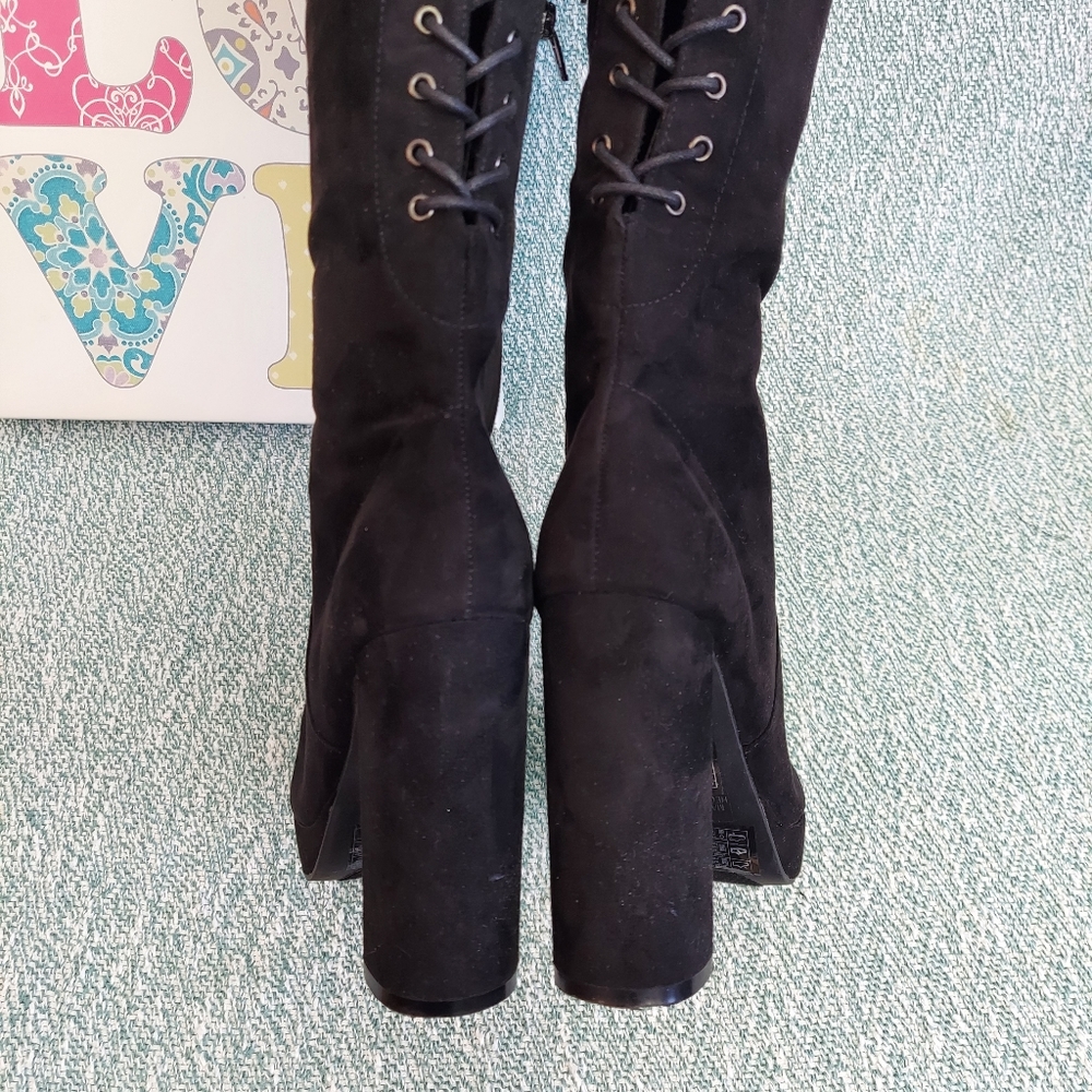 F21 OTK Boots, Womens 8, Rear Lace-up + High Heel + Platform - Picture 6 of 14